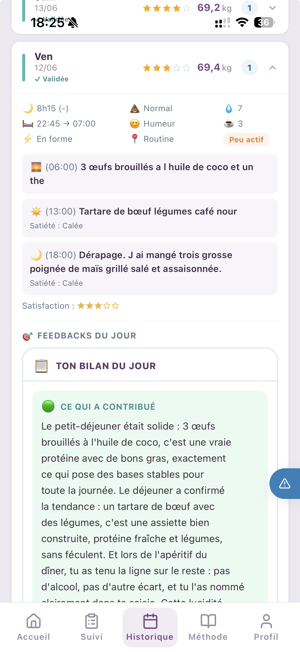 Ecran historique et evolution